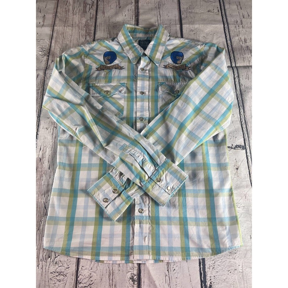 Hollister Snap Up Shirt Men's Medium Long Sleeve Demonio Azul